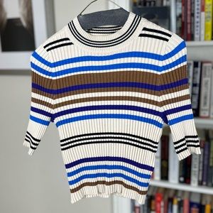 Only Striped Knit Mock Neck cropped top, small